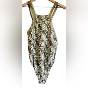 Free People FP Intimately Moss Green Snakeskin Print Bodysuit Size XSmall - NWOT